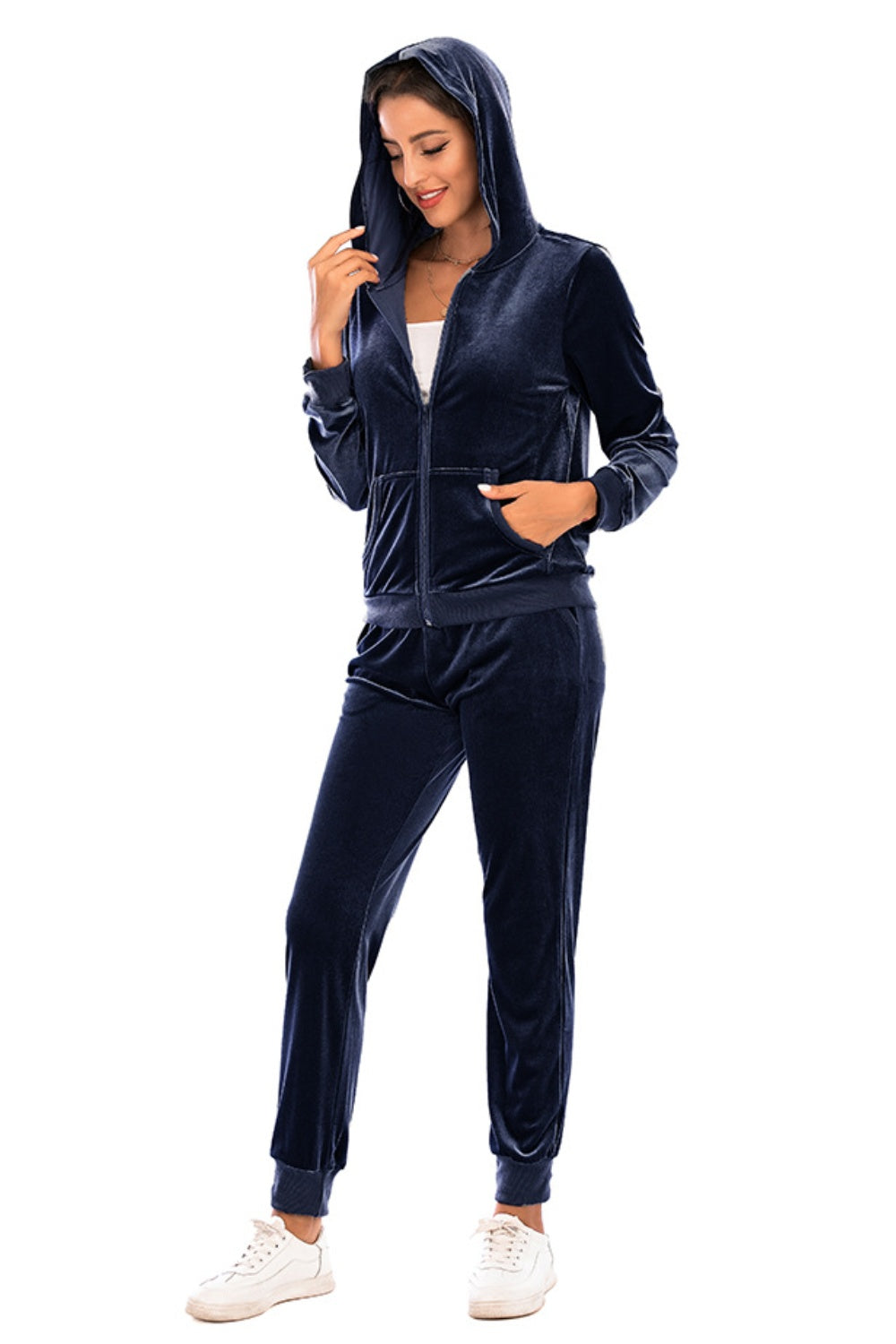 Luxe Velvet Zip-Up Hooded Jacket and Pants Set