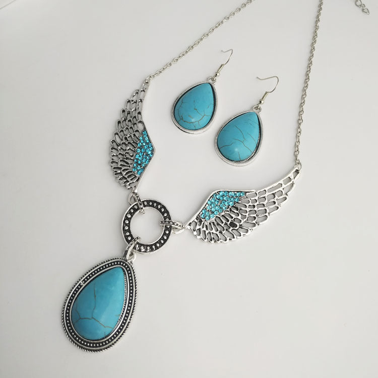 Water Drop Wings Boho Turquoise Necklace & Earrings Set.