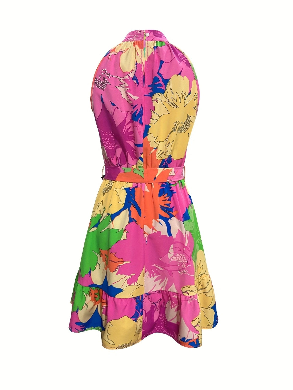French Style Tied Printed Mock Neck Sleeveless Dress