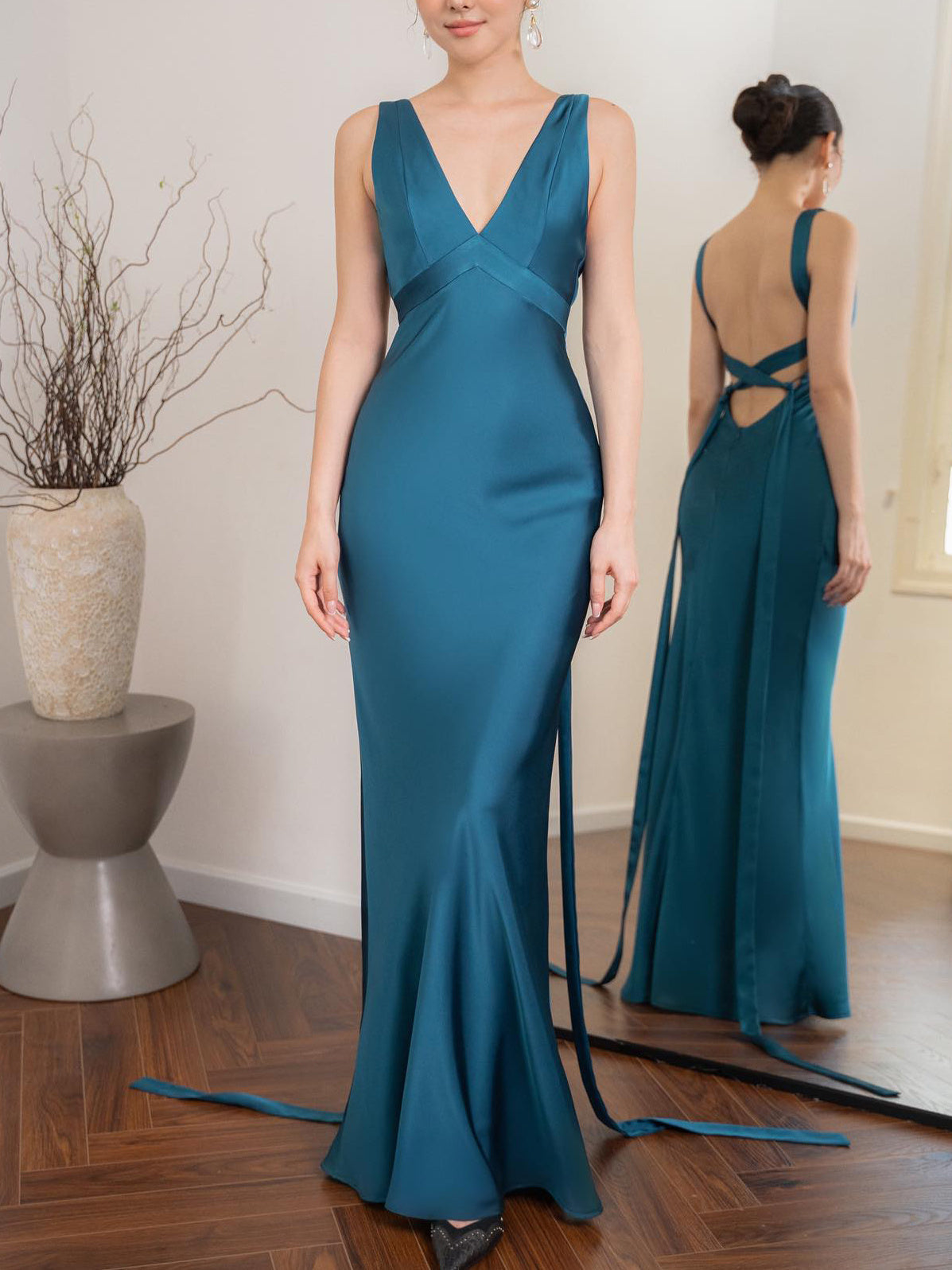 Lake Blue  Backless Maxi Cocktail Dress