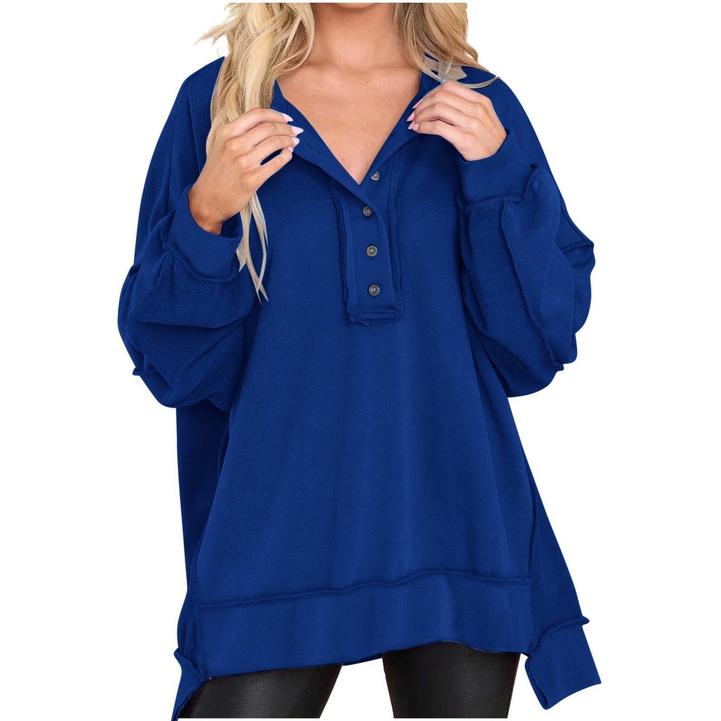 Causal Day Round Neck Solid Color Top
