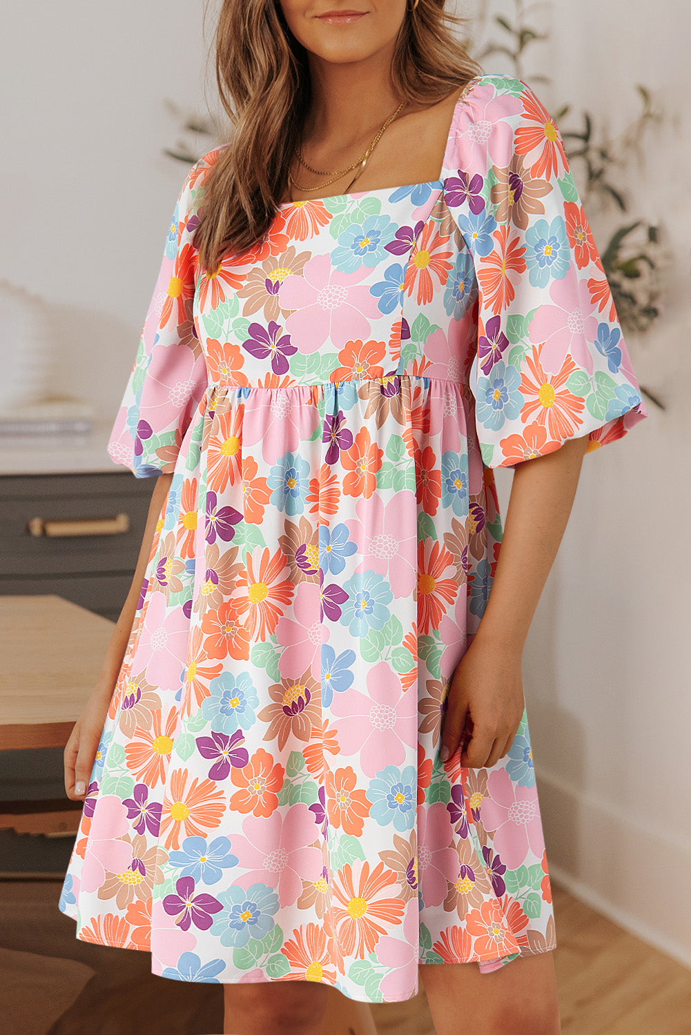 Bloom Burst Printed Half Sleeve Mini Dress