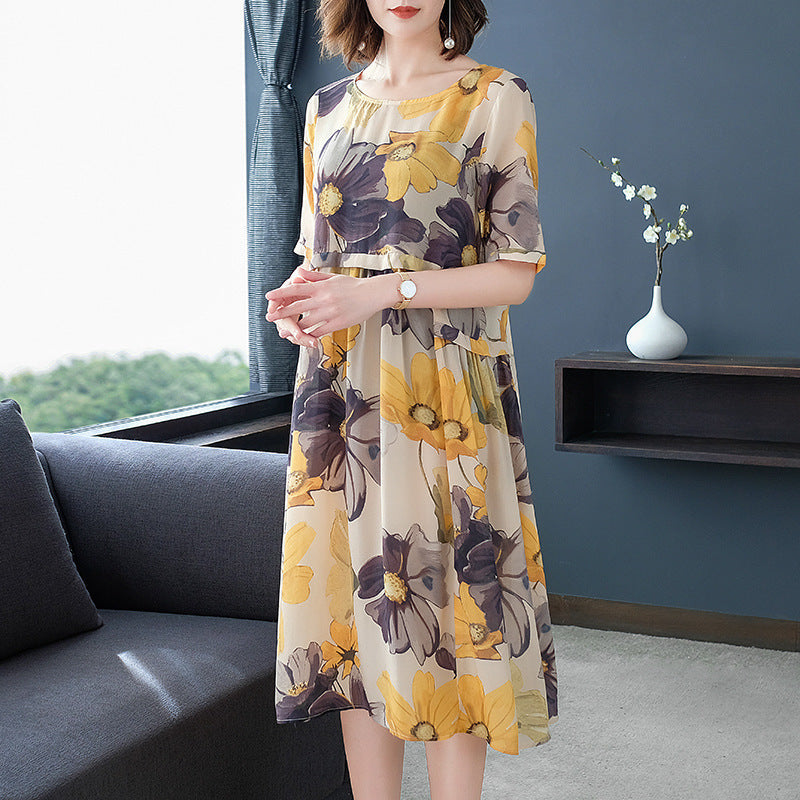 Floral Yellow Silk Dress