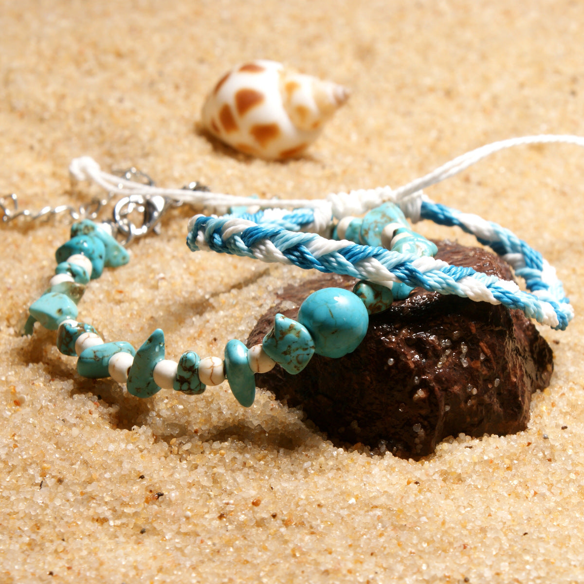 Natural Turquoise Stones Anklet - 2 pieces per order. Choose color.