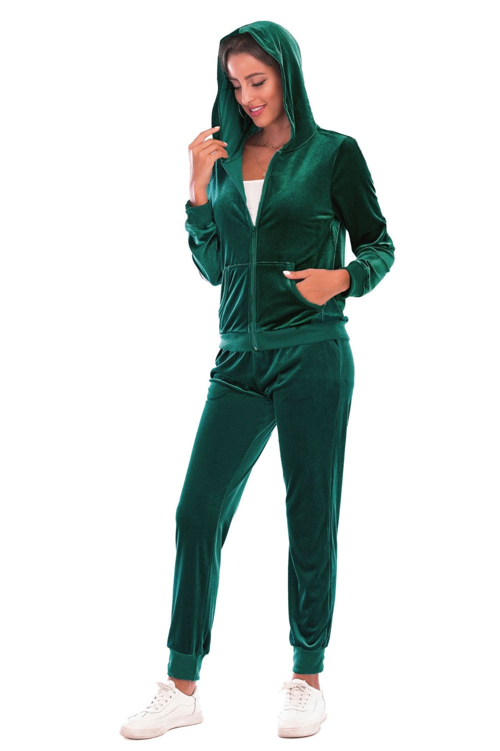 Luxe Velvet Zip-Up Hooded Jacket and Pants Set