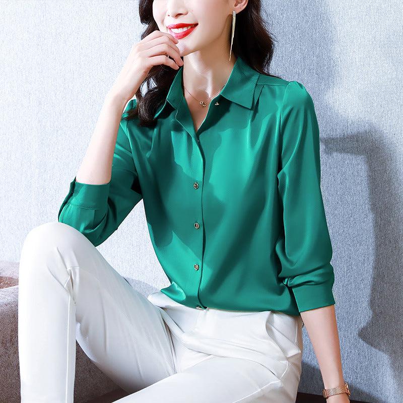 Luxe Silk Metal-Buttoned Long-Sleeved Shirt