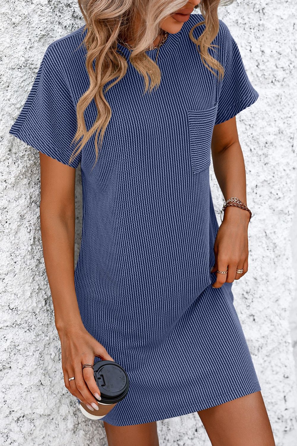 Weekend Ready Ribbed Striped Short Sleeve Dress