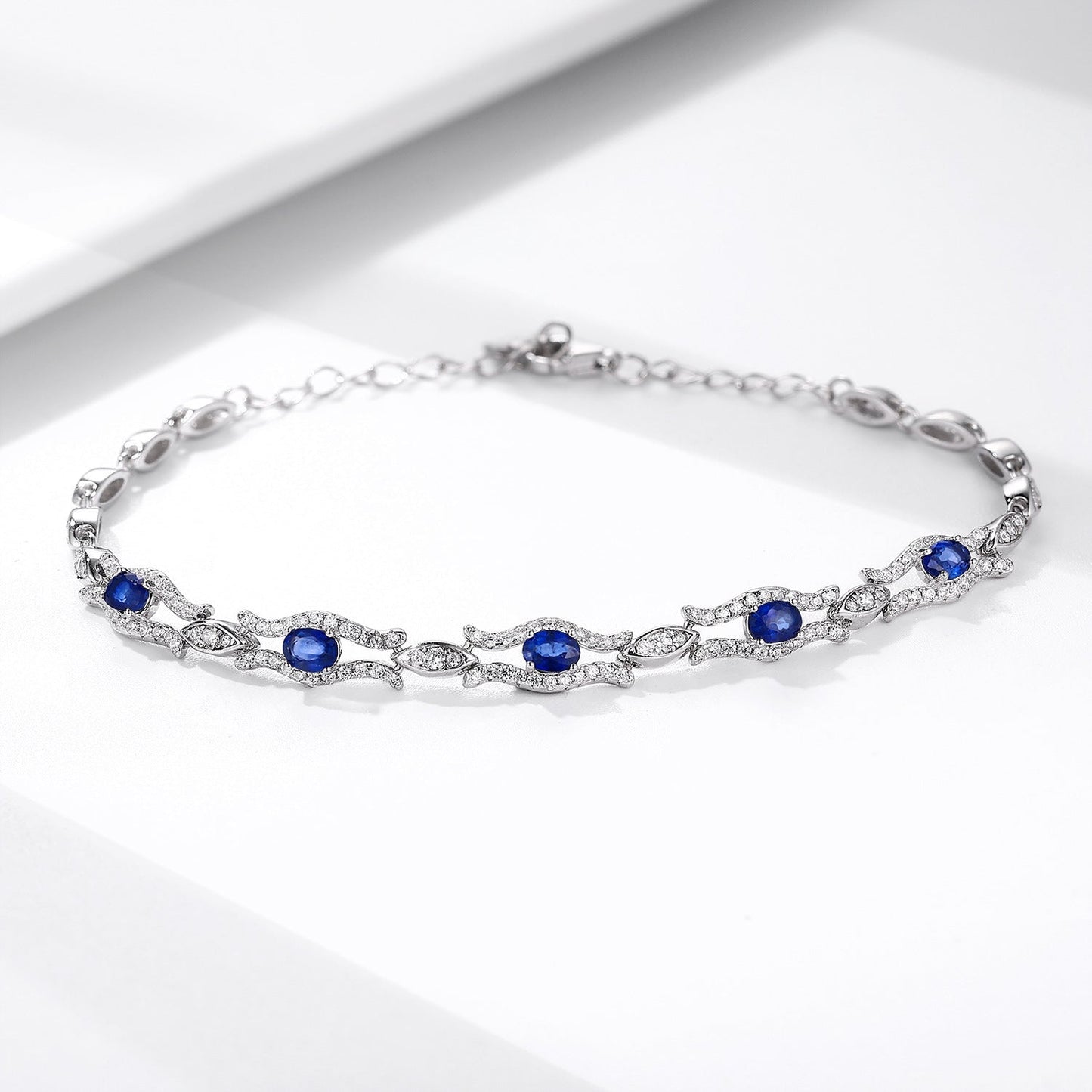 Genuine Oval Cut Sapphire Bracelet 925 Sterling Silver Adorned with Dazzling Crystal Gemstones.