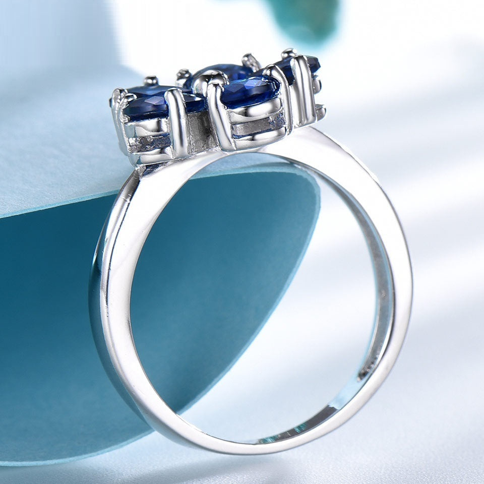 925 Sterling Silver Flower Petal Sapphire Ring.
