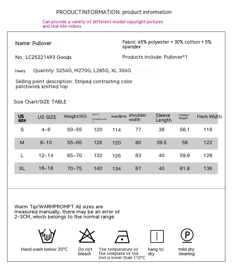 Rose Coral  Multicolor Stripes  V-neck Long Sleeve Top with Pocket