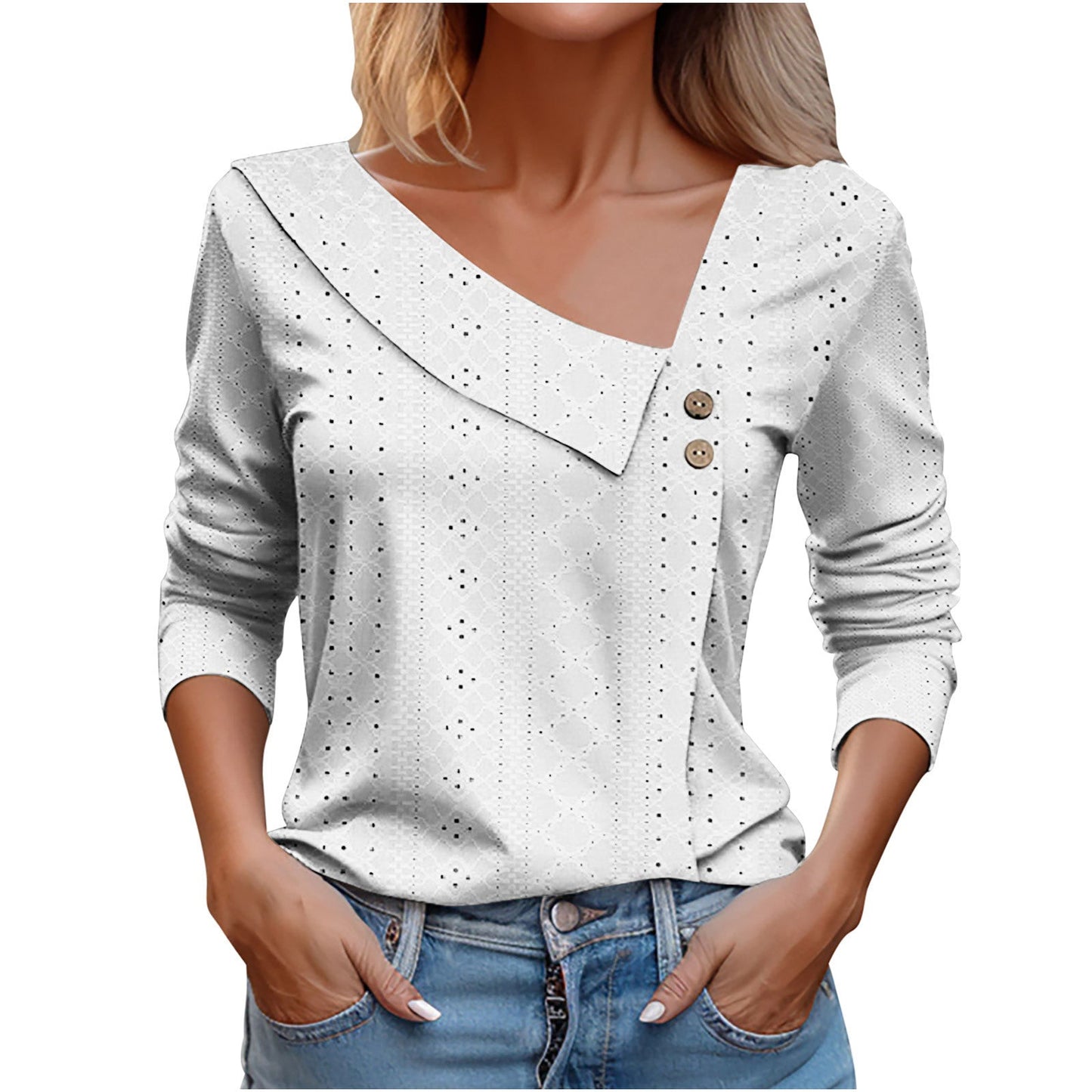 Summer New V-neck Button Long-Sleeved  Top