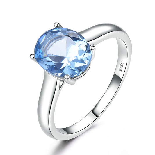 925 Sterling Silver Sky Blue Topaz Oval Cut Romantic Ring.