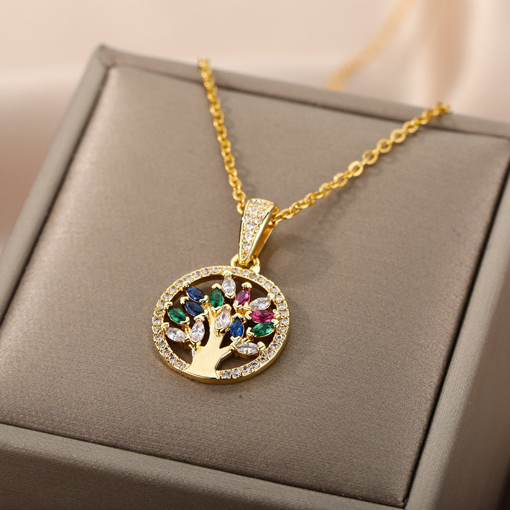 Tree Of Life Pendant Colorful Zircon Necklace