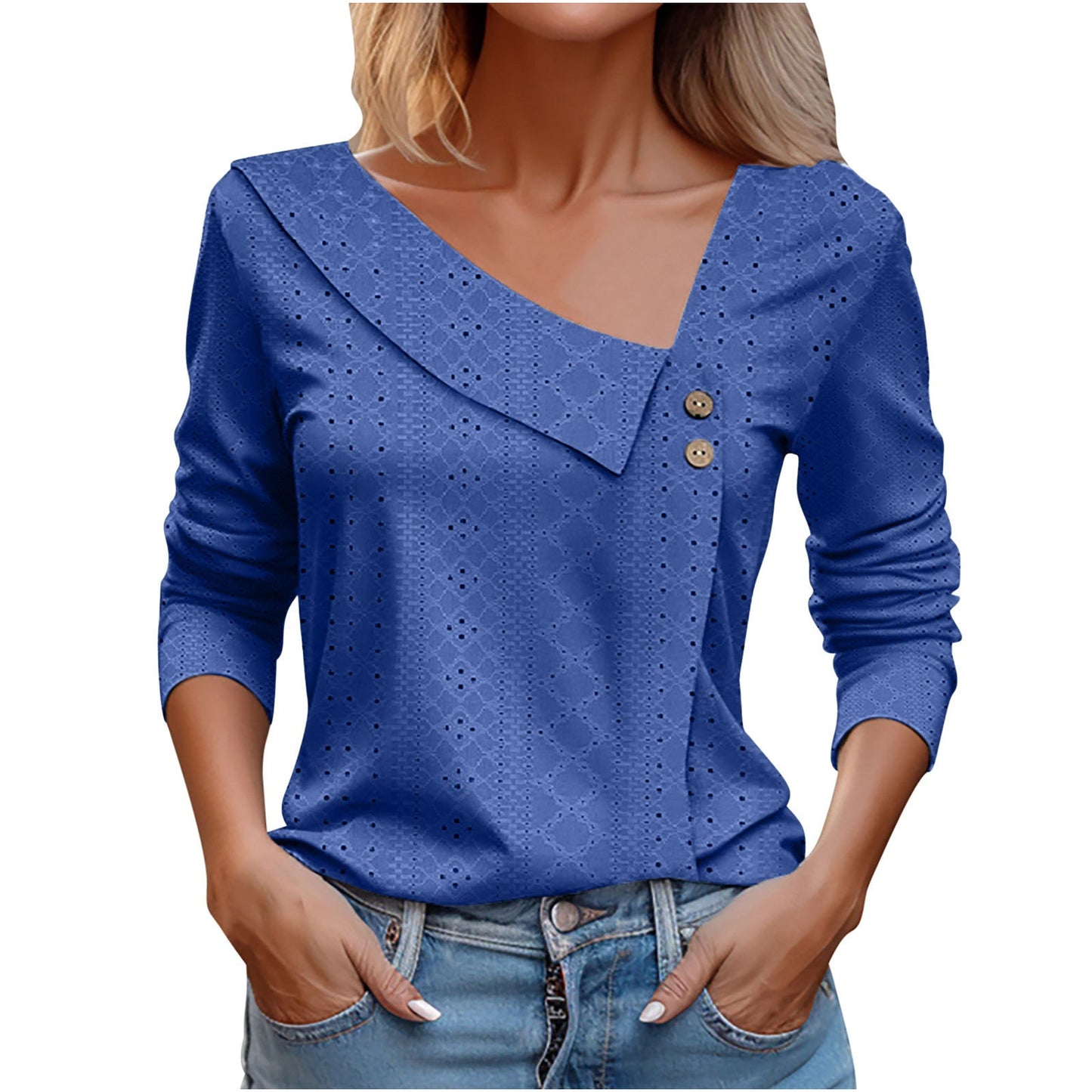 Summer New V-neck Button Long-Sleeved  Top