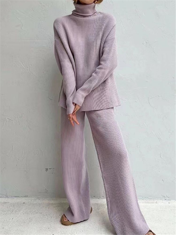Turtleneck Sweater Knitted Tracksuit 2 Pieces Sets