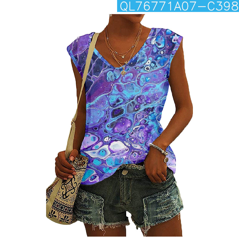 Rose Garden 3D Digital Printing   Sleeveless V-neck  Top