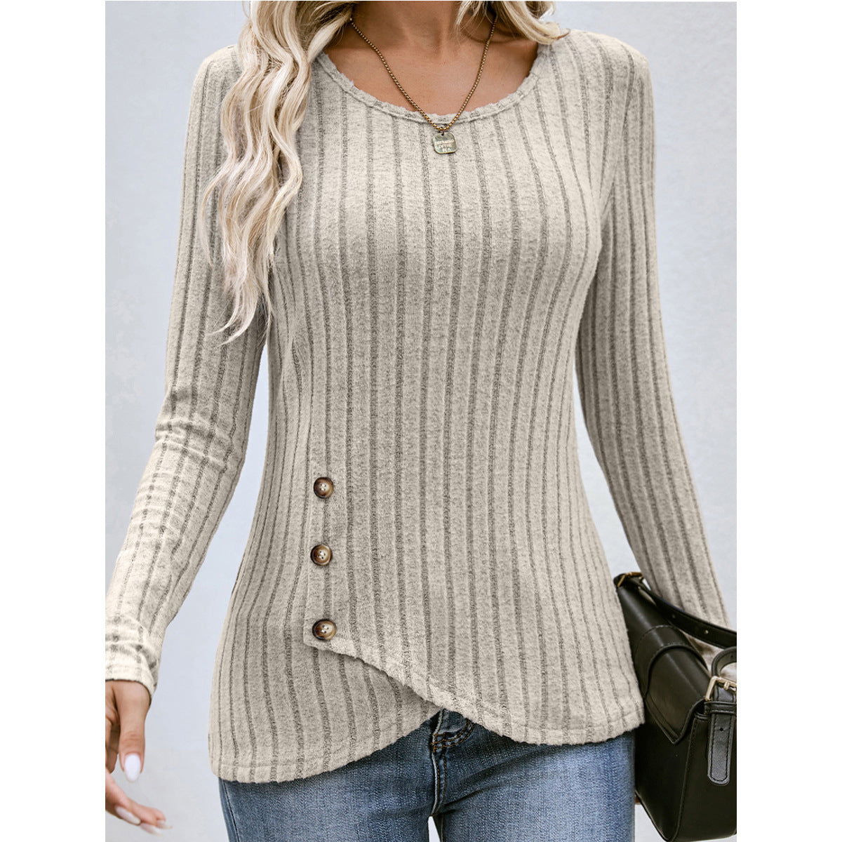 Stylish Button Round Neck Sweater