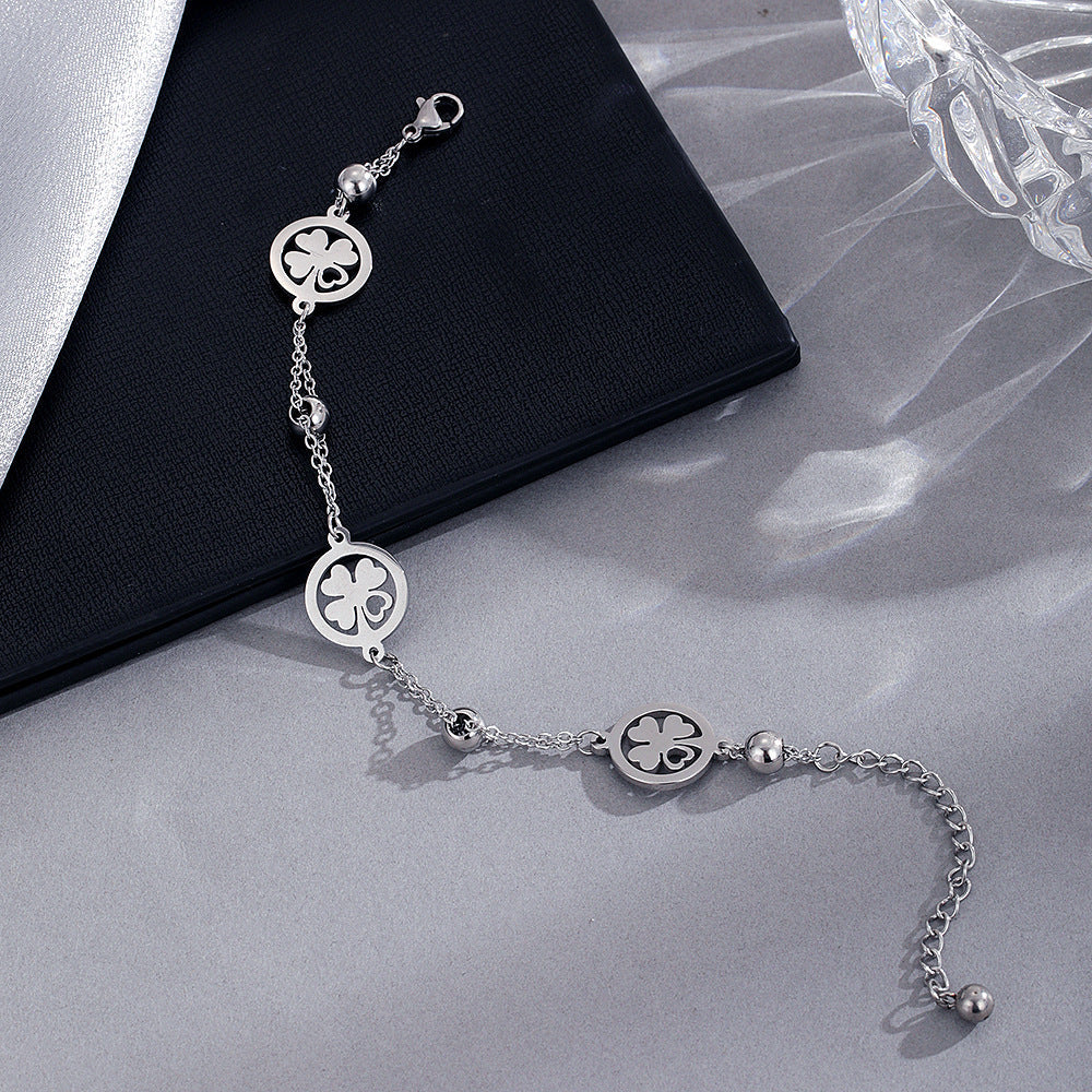 Silver Four-Leaf Clover Bracelet