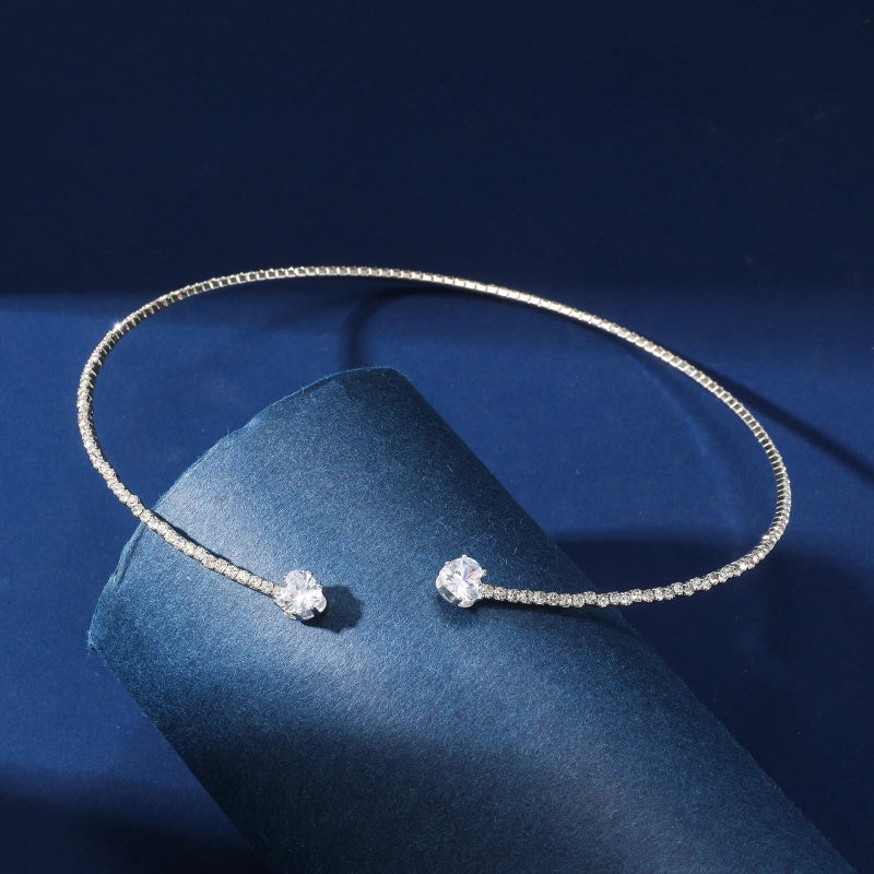 Unique Rhinestone Heart Open Collar Choker Necklace Silver or Gold.