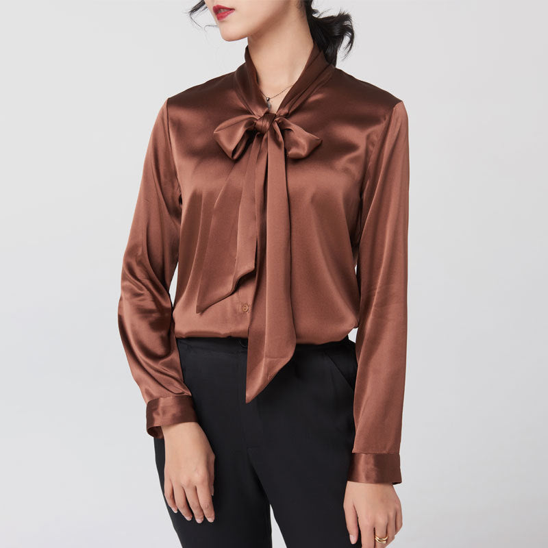 Bow Beauty V-neck Silk Ribbon Shirt