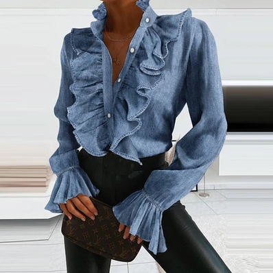Modern Flare Ruffled Pleated Chiffon Collar Shirt