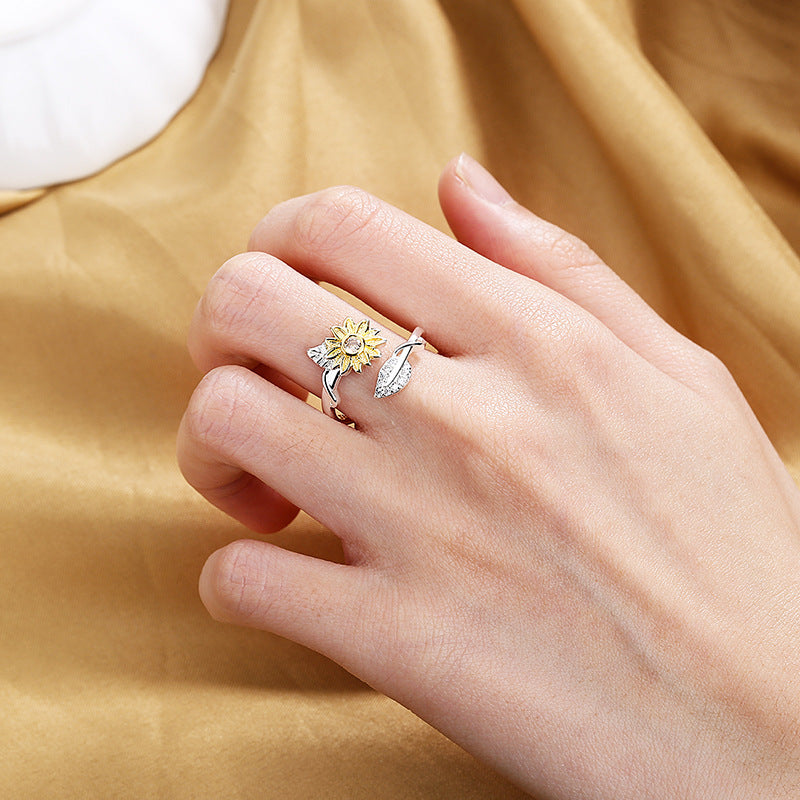You Are My Sunshine Gold/Silver Two-tone Sunflower Ring. - Adjusts to Any Size.