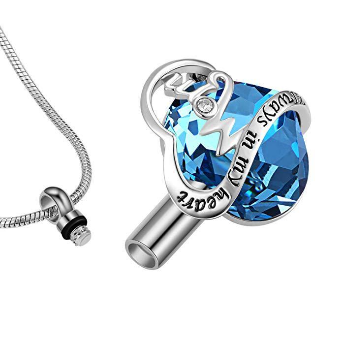 Always in My Heart Dad-Mom Crystal Love Necklace.