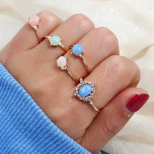 Opal Candy Color Gold Ring Set - 5 Ring Set - Adjustable.