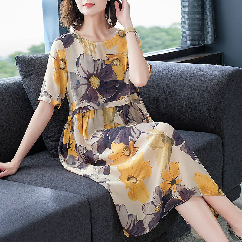 Floral Yellow Silk Dress