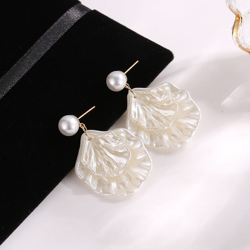 Pearl Seashell  Boho Post Drop Earrings.