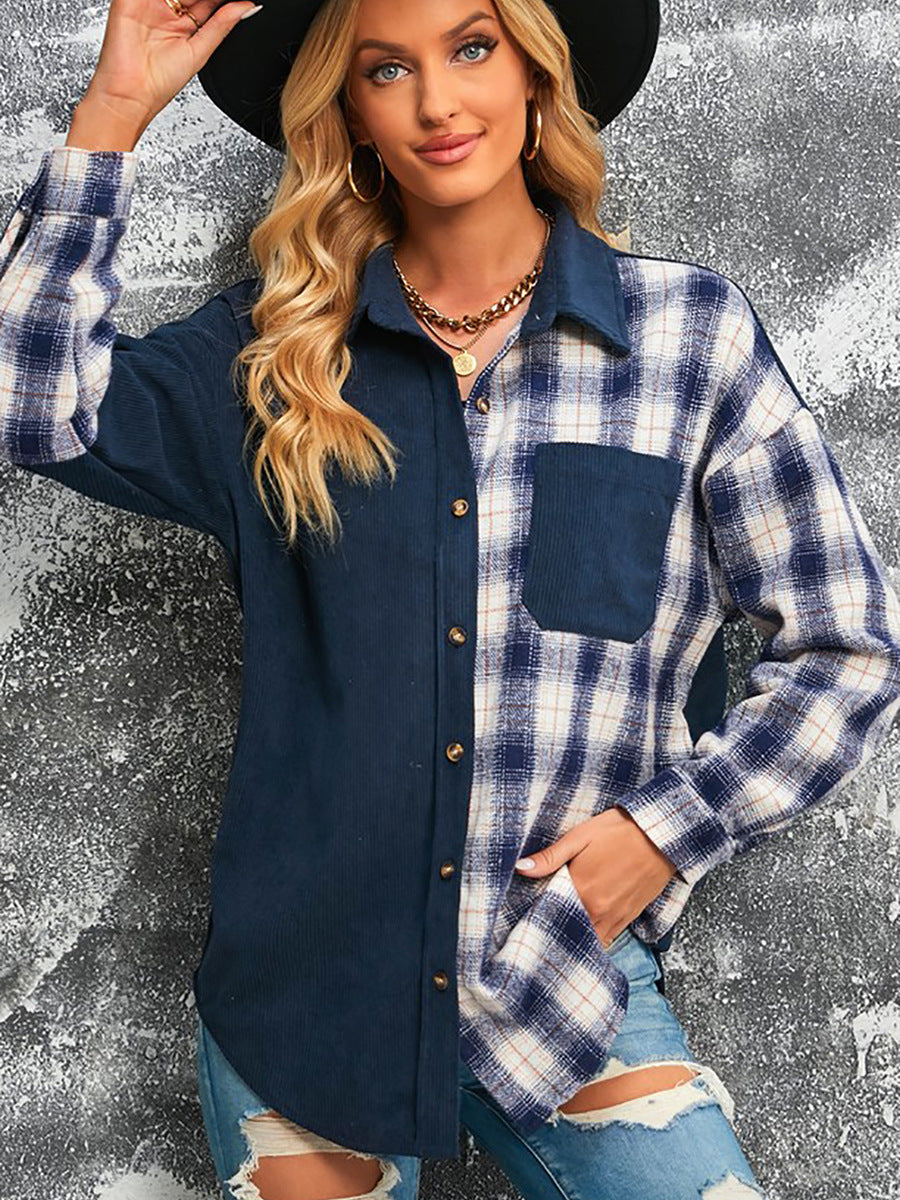 Colorblock Two-Tone Woolen Button Up Shirt