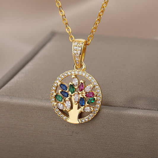 Tree Of Life Pendant Colorful Zircon Necklace
