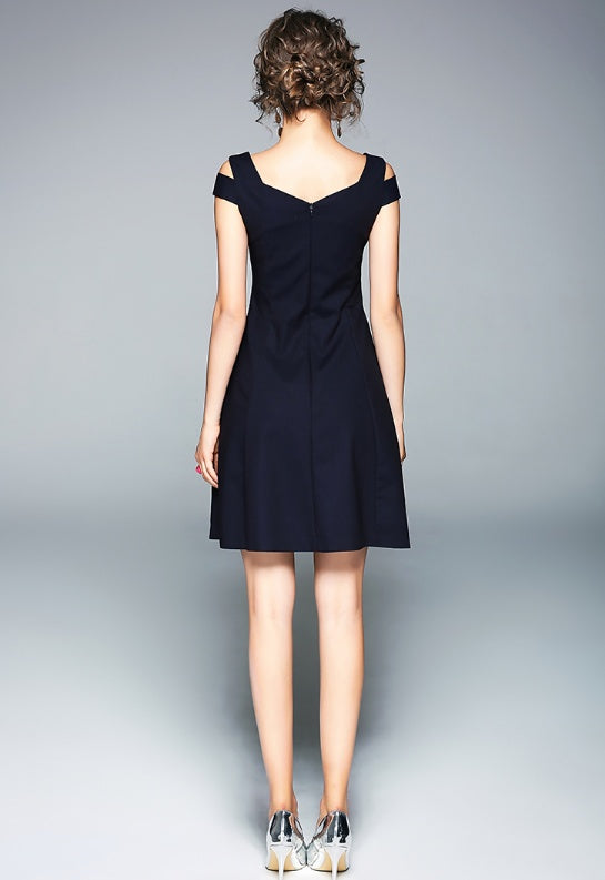 Navy Summer Off Shoulder  Cotton  Dress