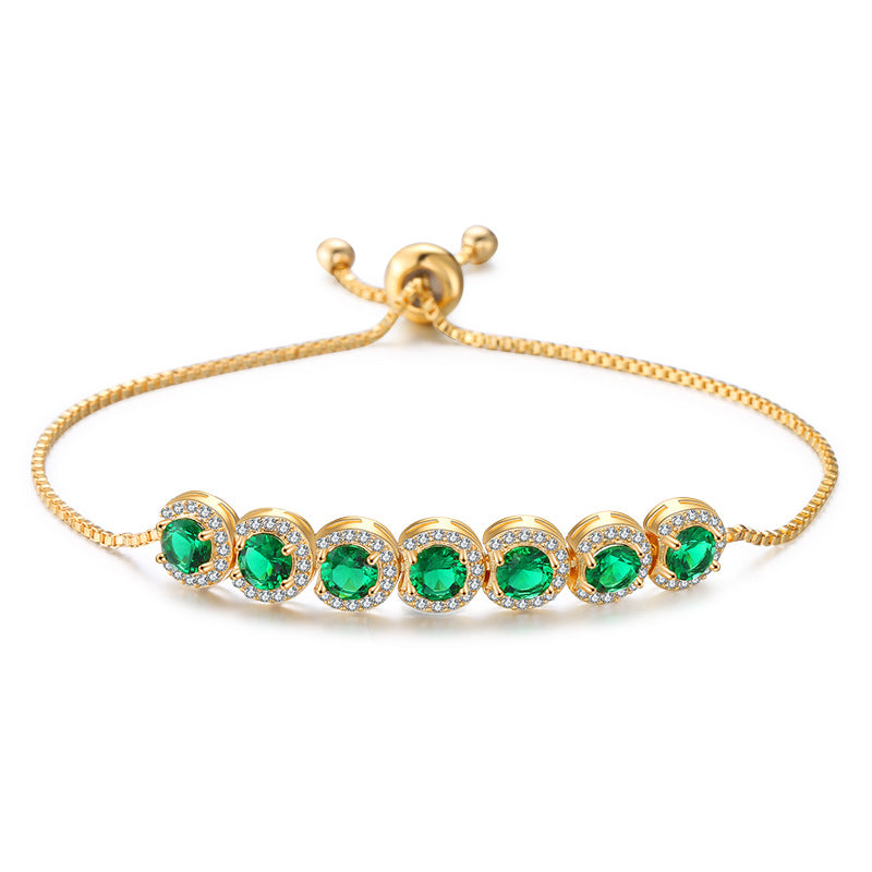Emerald Round CZ Adjustable Bracelet Adorned with Sparkling Gems.