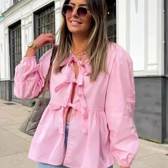 Bowknot Long Sleeve Shirt Top
