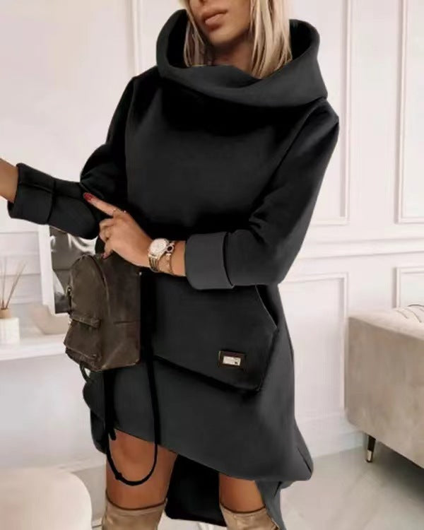 Unique Style Long Sleeve Hood Pocket Pullover Dress