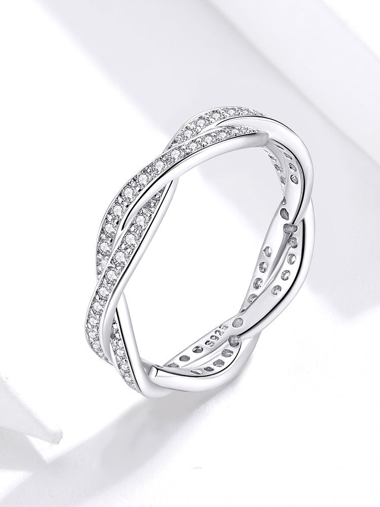 Simply Elegant Braided Sparkling 925 Sterling Silver Ring