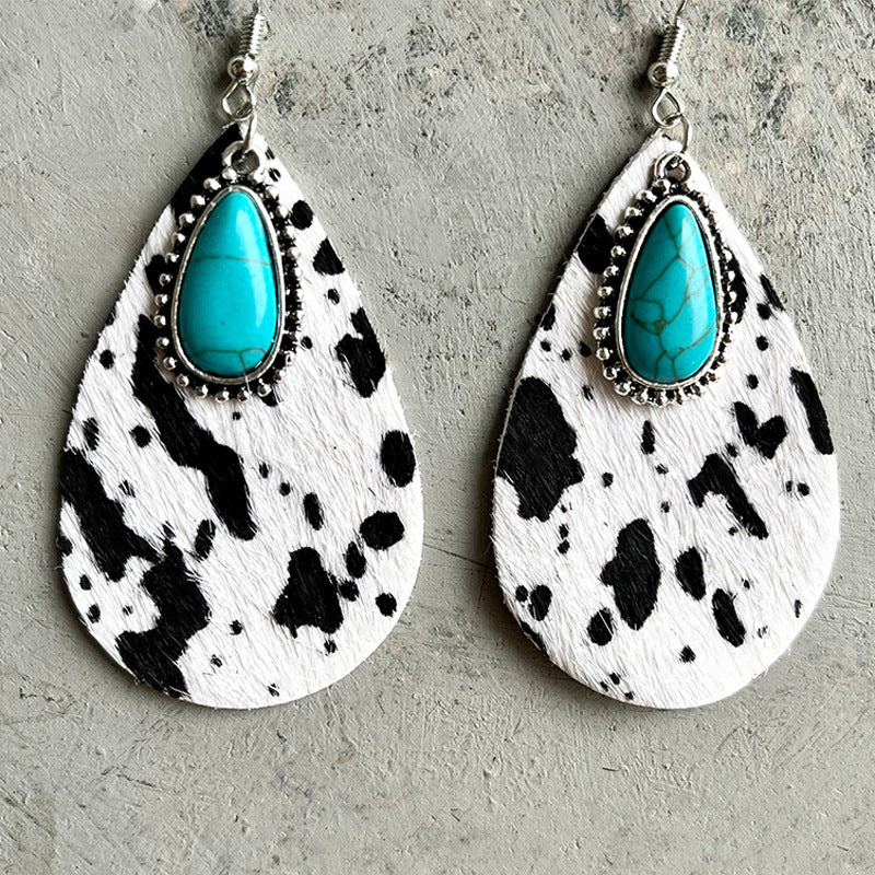 Animal Print  Leather Drop-Shaped Earrings
