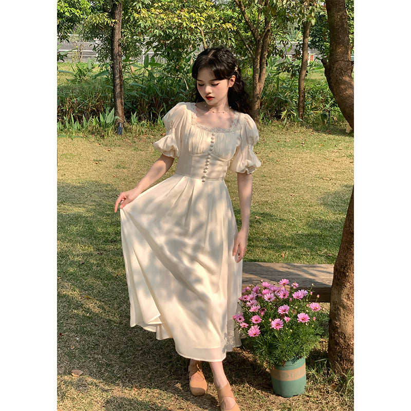 White  French Retro High-End Exquisite Dress