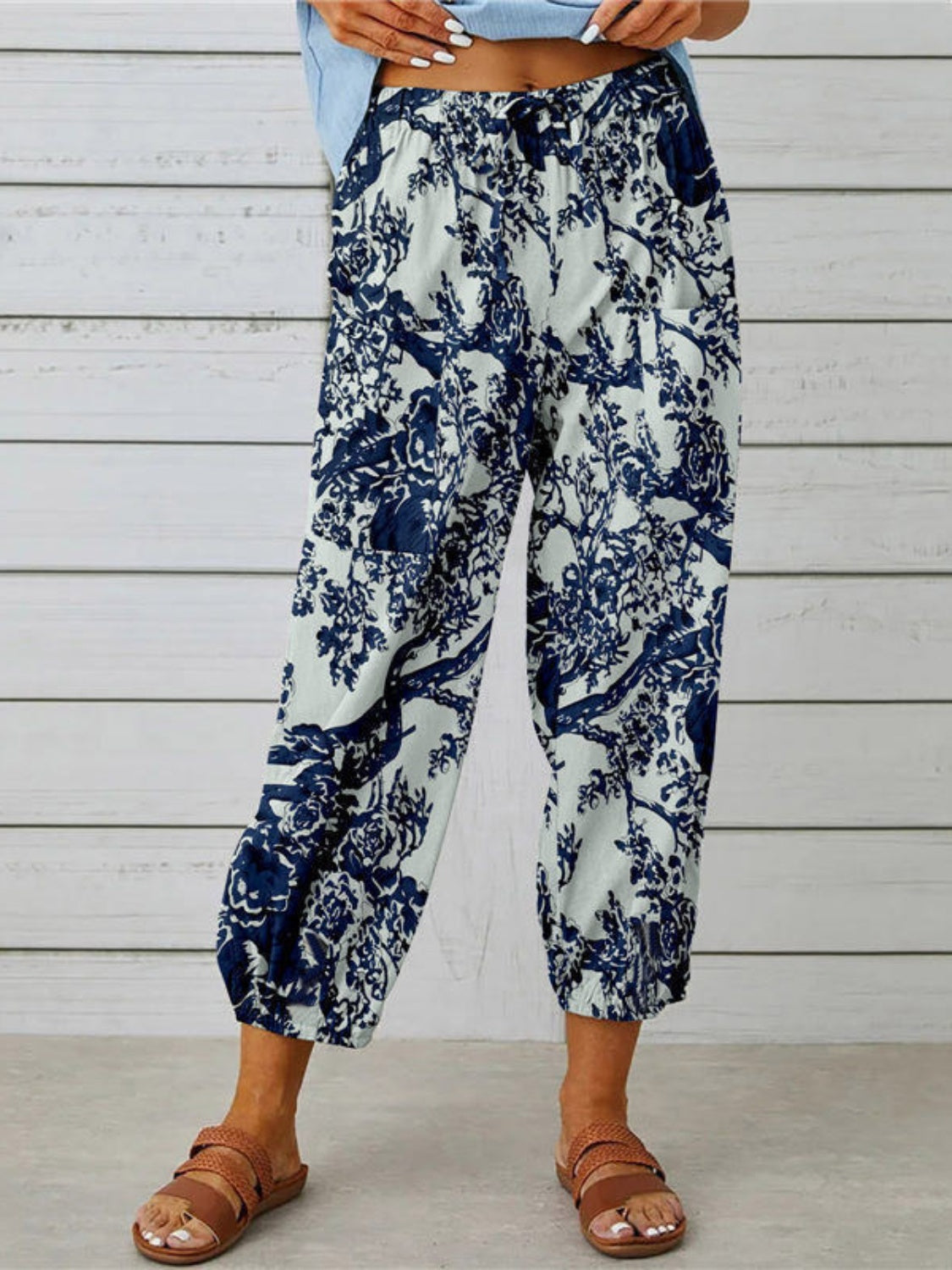 Bohemian Printed Tied Cropped Capris Pants
