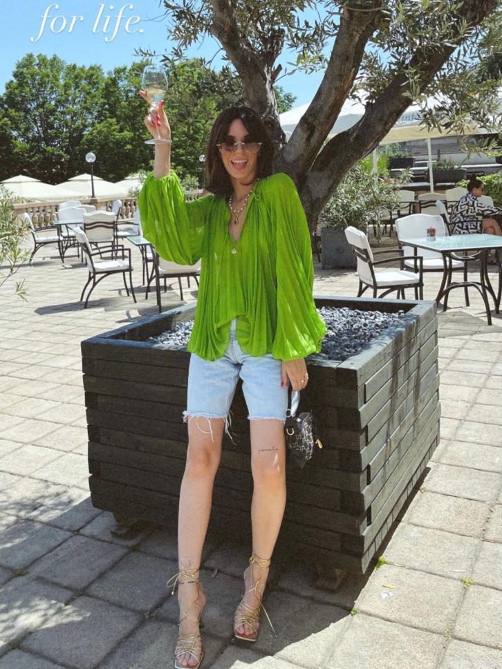 Emerald Green Silk Crepe Long-sleeved Niche Blouse