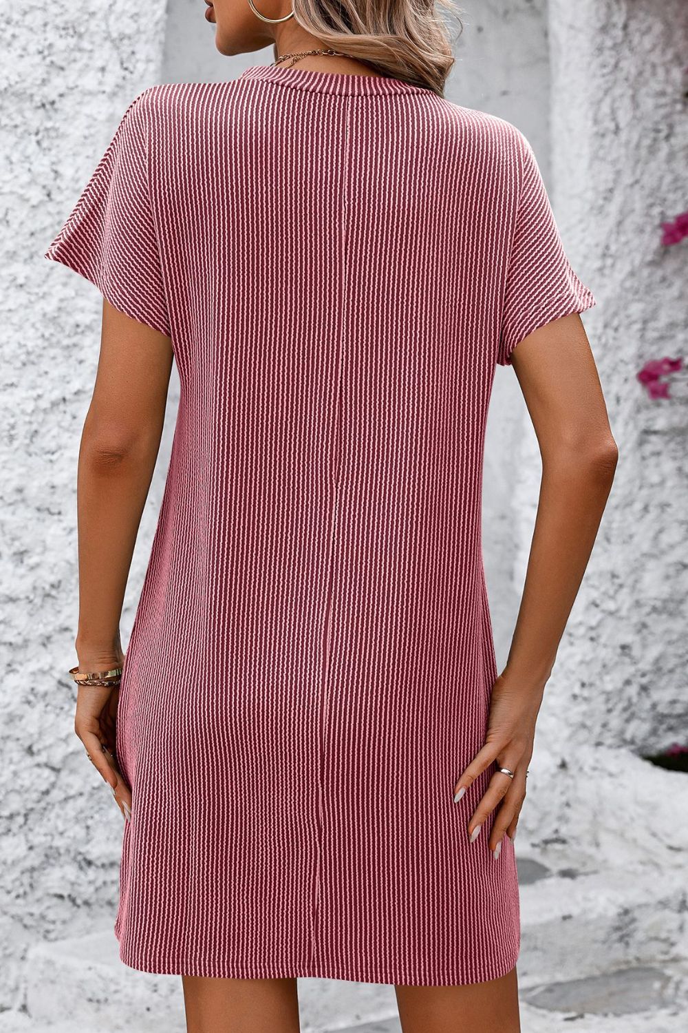 Weekend Ready Ribbed Striped Short Sleeve Dress