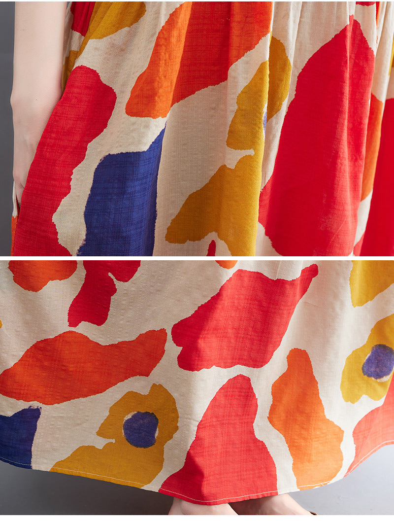 Orange Flower  Linen Dress  One Size