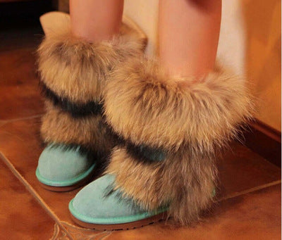 Mid-calf Genuine Fox Fur Snow Boots