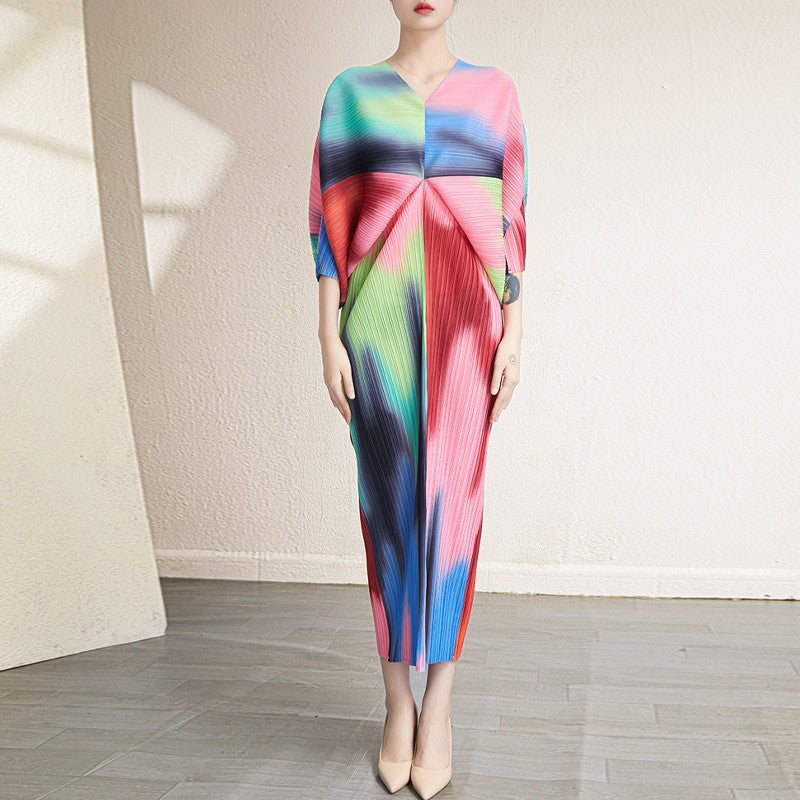 Japanese Style  Abstract Pleated Dress