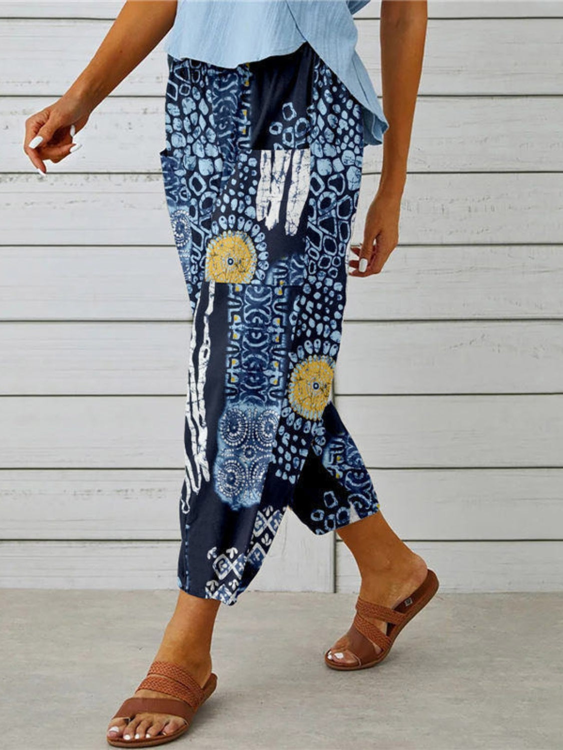 Bohemian Printed Tied Cropped Capris Pants