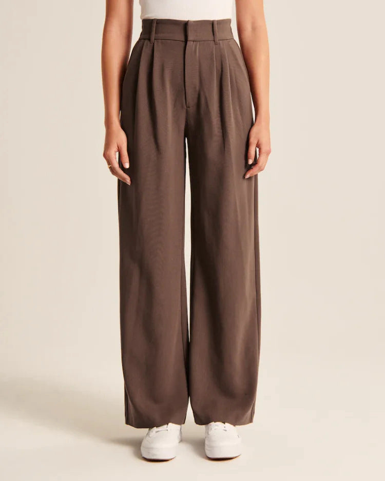 High Waist Straight Trousers With Pockets Wide Leg Pants