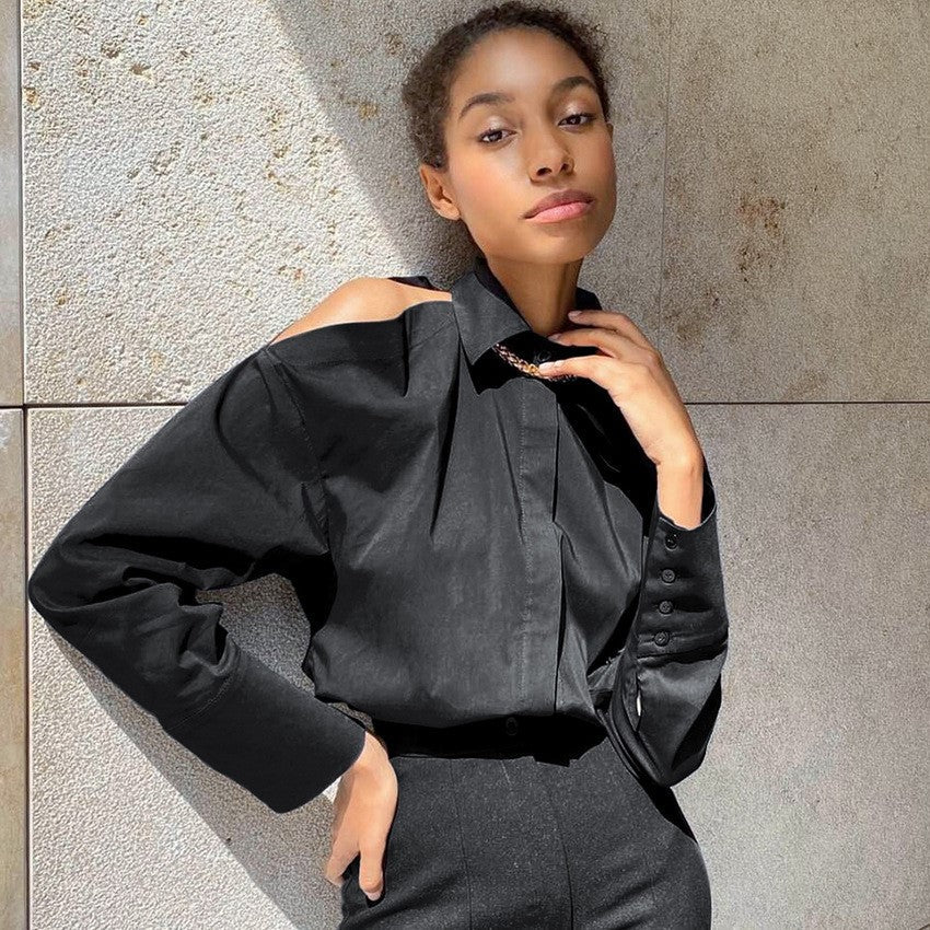 Trendy Off Shoulder Long Sleeve Shirt