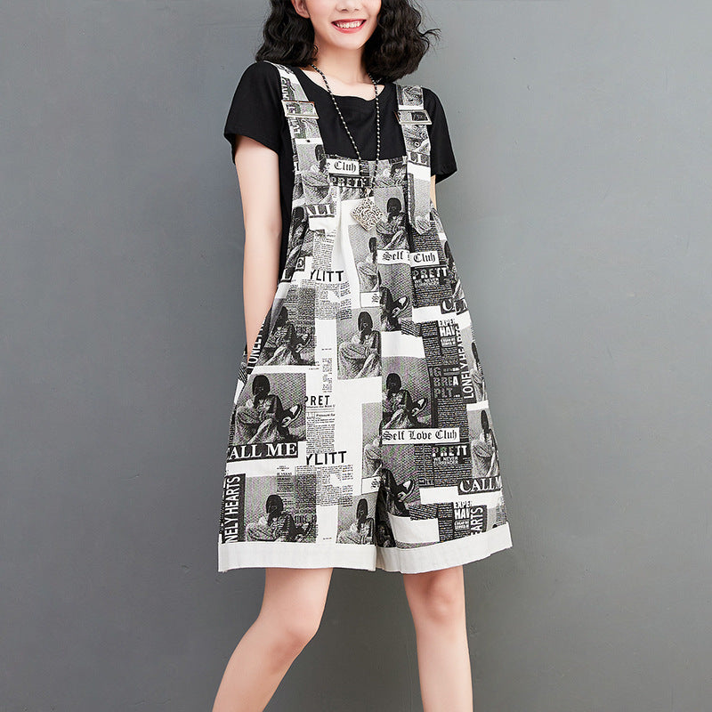 Metro Mode Print Bib Overalls Shorts