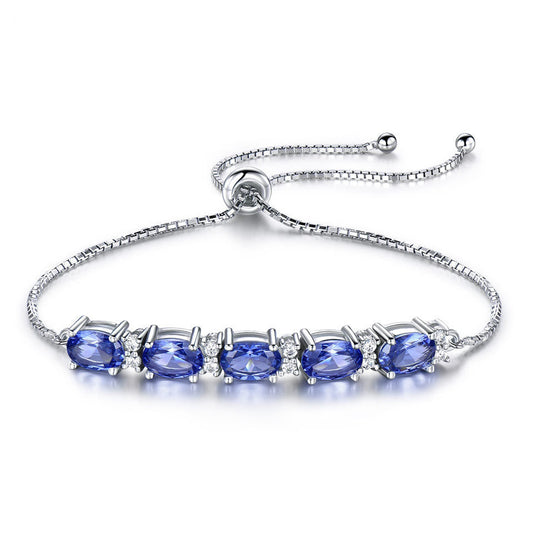 Deep Blue Topaz 925 Sterling Silver Adjustable Box Chain Link Bracelet.